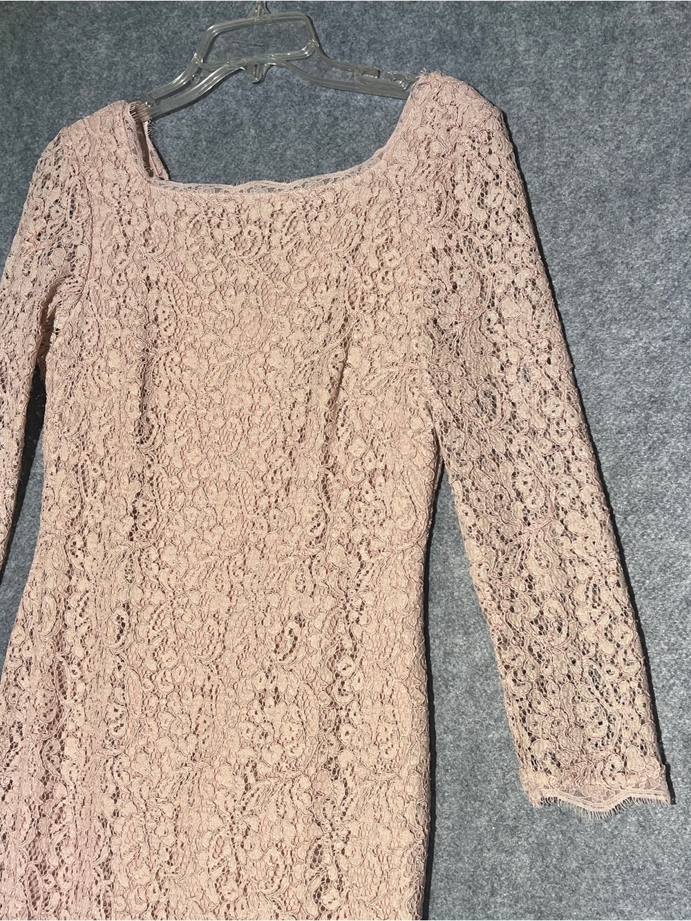 ADRIANNA PAPELL Blush Pink Lace Square Neck Long Sleeve Sheath Dress Size 10 - Picture 7 of 15